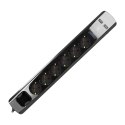 Listwa przeciwprzepięciowa, 6 gniazd 2P+Z (Schuko), kabel 3x1,5mm?, długość 3m, czarna, 16A/230 VAC, z ochronnikiem przeciwprzep