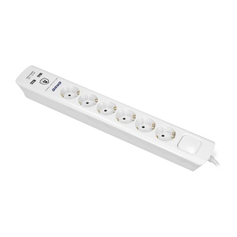 Listwa przeciwprzepięciowa, 6 gniazd 2P+Z (schuko), kabel 3x1,5mm?, długość 3m, z wyłącznikiem podświetlanym dwutorowym. 16A/230 Listwa przeciwprzepięciowa, 6 gniazd 2P+Z (schuko), kabel 3x1,5mm?, długość 3m, z wyłącznikiem podświetlanym dwutorowym. 16A/230