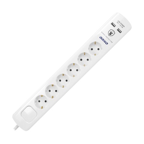 Listwa przeciwprzepięciowa, 6 gniazd 2P+Z (schuko), kabel 3x1,5mm?, długość 3m, z wyłącznikiem podświetlanym dwutorowym. 16A/230 Listwa przeciwprzepięciowa, 6 gniazd 2P+Z (schuko), kabel 3x1,5mm?, długość 3m, z wyłącznikiem podświetlanym dwutorowym. 16A/230