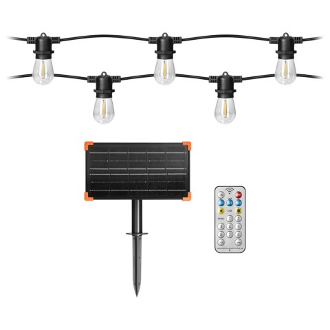 Solarna girlanda oświetleniowa - 1 sznur 10 m (10 opraw) + 10 żarówek LED 0,1W E27, 3000K + 1 żarówka gratis Solarna girlanda oświetleniowa - 1 sznur 10 m (10 opraw) + 10 żarówek LED 0,1W E27, 3000K + 1 żarówka gratis