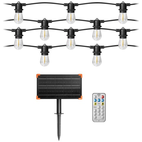 Solarna girlanda oświetleniowa - 1 sznur 20 m (20 opraw) + 20 żarówek LED 0,1W E27, 3000K + 1 żarówka gratis Solarna girlanda oświetleniowa - 1 sznur 20 m (20 opraw) + 20 żarówek LED 0,1W E27, 3000K + 1 żarówka gratis