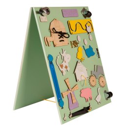 TABLICA MANIPULACYJNA DREWNIANA DWUSTRONNA FARMA ZIELONA 28 X 37,5 X 50 CM