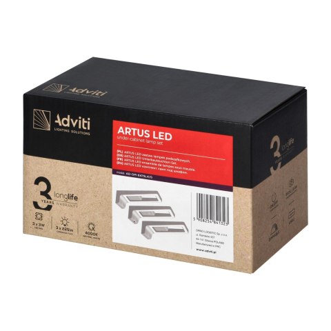ARTUS zestaw 3 lampek podszafkowych LED, 3x3W, 3x225lm, 4000K, z włącznikiem dotykowym i USB, szare ARTUS zestaw 3 lampek podszafkowych LED, 3x3W, 3x225lm, 4000K, z włącznikiem dotykowym i USB, szare