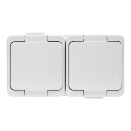Gniazdo podwójne 2x 2P+Z SCHUKO bryzgoodporne z klapką w kolorze wyrobu IP44, SMART, biały