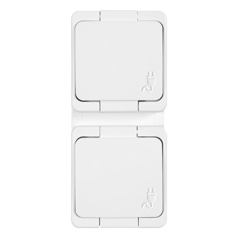 Gniazdo podwójne 2P+Z bryzgoodporne z klapką w kolorze wyrobu IP44 pionowe, SMART, biały Gniazdo podwójne 2P+Z bryzgoodporne z klapką w kolorze wyrobu IP44 pionowe, SMART, biały