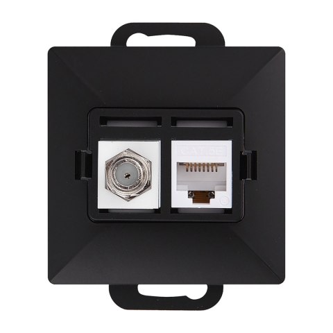 Gniazdo pojed. typu F + Gniazdo 1xRJ45 Cat6 Pearl, TV/F+RJ45/P, czarny Gniazdo pojed. typu F + Gniazdo 1xRJ45 Cat6 Pearl, TV/F+RJ45/P, czarny