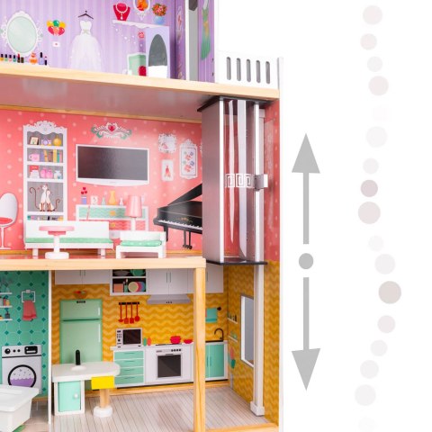 DOMEK DLA LALEK DREWNIANY MEBELKI PASTELOWY 117CM DOMEK DLA LALEK DREWNIANY MEBELKI PASTELOWY 117CM