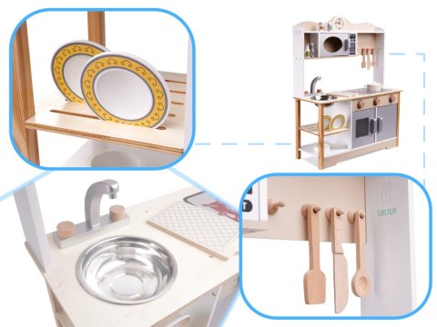 KUCHNIA DLA DZIECI DREWNIANA MDF LULILO KUKETO AKCESORIA 85CM KUCHNIA DLA DZIECI DREWNIANA MDF LULILO KUKETO AKCESORIA 85CM
