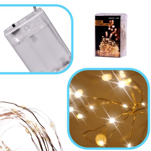 LAMPKI LED DRUCIKI DEKORACYJNE ŚWIĄTECZNE CHOINKOWE 10M 100LED CIEPŁY BIAŁY LAMPKI LED DRUCIKI DEKORACYJNE ŚWIĄTECZNE CHOINKOWE 10M 100LED CIEPŁY BIAŁY