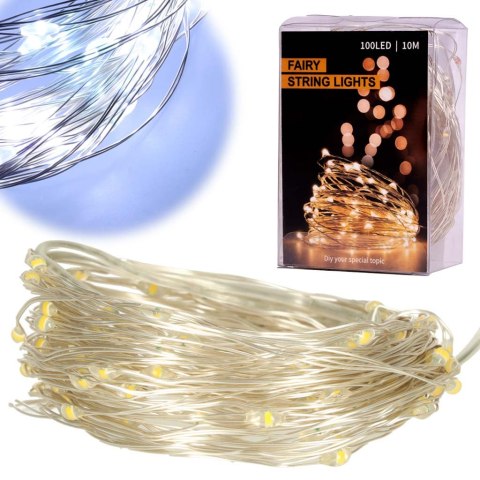 LAMPKI LED DRUCIKI DEKORACYJNE ŚWIĄTECZNE CHOINKOWE 10M 100LED ZIMNY BIAŁY LAMPKI LED DRUCIKI DEKORACYJNE ŚWIĄTECZNE CHOINKOWE 10M 100LED ZIMNY BIAŁY