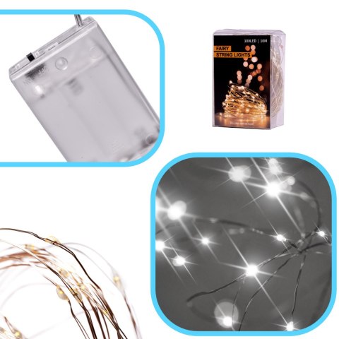 LAMPKI LED DRUCIKI DEKORACYJNE ŚWIĄTECZNE CHOINKOWE 10M 100LED ZIMNY BIAŁY LAMPKI LED DRUCIKI DEKORACYJNE ŚWIĄTECZNE CHOINKOWE 10M 100LED ZIMNY BIAŁY