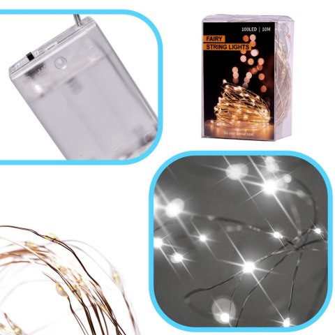 LAMPKI LED DRUCIKI DEKORACYJNE ŚWIĄTECZNE CHOINKOWE 5M 50LED ZIMNY BIAŁY LAMPKI LED DRUCIKI DEKORACYJNE ŚWIĄTECZNE CHOINKOWE 5M 50LED ZIMNY BIAŁY