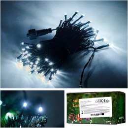 LAMPKI LED ŁAŃCUCH ŚWIETLNY ŚWIĄTECZNE CHOINKOWE 10M 100LED ZIMNY BIAŁY 8 TRYBÓW ŚWIECENIA