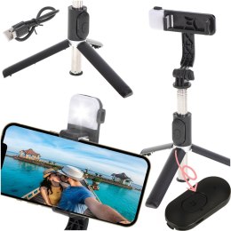 KIJEK DO SELFIE LAMPKA LED STATYW TRIPOD CZARNY