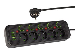 98-208# Przedłużacz sieciowy ps-530s 5-gniazd 4xusb 1xusb-c 3m czarny 2x1mm