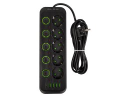 98-208# Przedłużacz sieciowy ps-530s 5-gniazd 4xusb 1xusb-c 3m czarny 2x1mm