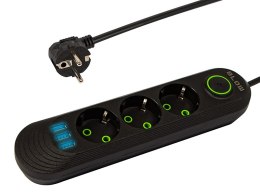 98-213# Przedłużacz sieciowy ps-320 3-gniazda 3xusb 2m czarny 2x1mm