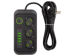 98-234# Przedłużacz sieciowy ps-330s 3-gniazda 4xusb 1xusb-c 3m czarny 2x1mm