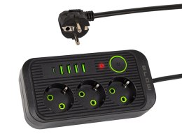 98-235# Przedłużacz sieciowy ps-350u 3-gniazda 4xusb 1xusb-c 5m czarny 2x1mm