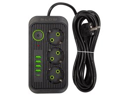 98-235# Przedłużacz sieciowy ps-350u 3-gniazda 4xusb 1xusb-c 5m czarny 2x1mm