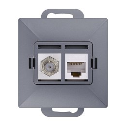 Gniazdo pojed. typu F + Gniazdo 1xRJ45 Cat6 Pearl, TV/F+RJ45/P, antracyt