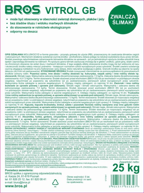 BROS - Vitrol GB zwalcza ślimaki 25kg BROS - Vitrol GB zwalcza ślimaki 25kg