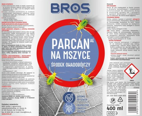 BROS - Parcan AE zwalcza mszyce spray 400ml BROS - Parcan AE zwalcza mszyce spray 400ml