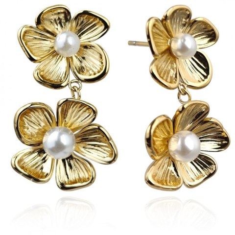 Kolczyki ze stali szlachetnej platerowane 14k złotem KWIATY perełki KST3379