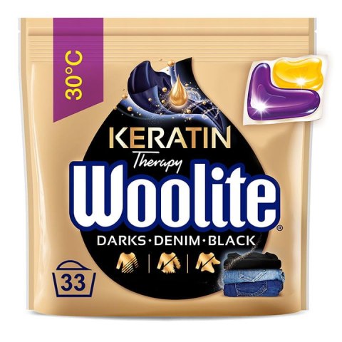 Woolite Żelowe kapsułki do prania z keratyną czerń, ciemne kolory & jeans 33 szt. Woolite Żelowe kapsułki do prania z keratyną czerń, ciemne kolory & jeans 33 szt.
