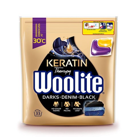 Woolite Żelowe kapsułki do prania z keratyną czerń, ciemne kolory & jeans 33 szt. Woolite Żelowe kapsułki do prania z keratyną czerń, ciemne kolory & jeans 33 szt.