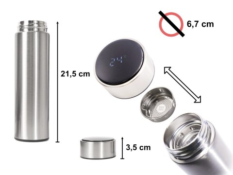 KUBEK BIDON TERMICZNY TERMOS SMART LED 500ML SREBRNY KUBEK BIDON TERMICZNY TERMOS SMART LED 500ML SREBRNY