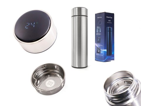 KUBEK BIDON TERMICZNY TERMOS SMART LED 500ML SREBRNY KUBEK BIDON TERMICZNY TERMOS SMART LED 500ML SREBRNY