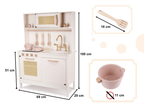 KUCHNIA DLA DZIECI DREWNIANA MDF RETRO Z AKCESORIAMI BOHO 100CM KUCHNIA DLA DZIECI DREWNIANA MDF RETRO Z AKCESORIAMI BOHO 100CM