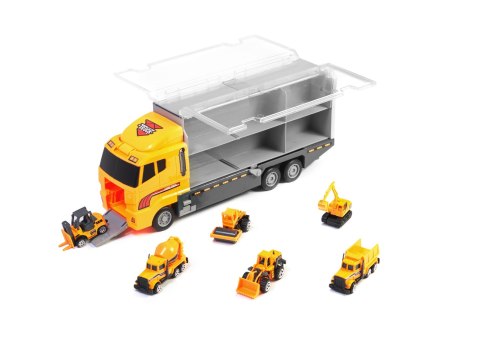 TRANSPORTER CIĘŻARÓWKA TIR WYRZUTNIA + METALOWE AUTA MASZYNY BUDOWLANE TRANSPORTER CIĘŻARÓWKA TIR WYRZUTNIA + METALOWE AUTA MASZYNY BUDOWLANE