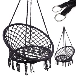 HUŚTAWKA FOTEL BOCIANIE GNIAZDO Z OPARCIEM CZARNA 80CM 150KG