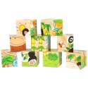 KLOCKI DREWNIANE EDUKACYJNE PUZZLE UKŁADANKA KOSTKI SAFARI 6W1 9EL.
