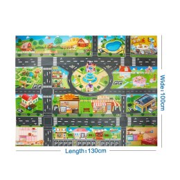 MATA EDUKACYJNA DO ZABAWY MIASTO ULICA + ZNAKI DROGOWE WODOODPORNA KOLOROWA 130X100CM