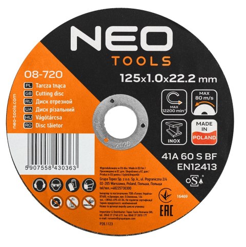 TARCZE TNĄCE DO METALU/INOX 125 x 1.0 x 22,2MM, 41 A60-S-BF, 100 SZT. WIADERKO. WY PRODUKOWANO W PL TARCZE TNĄCE DO METALU/INOX 125 x 1.0 x 22,2MM, 41 A60-S-BF, 100 SZT. WIADERKO. WY PRODUKOWANO W PL