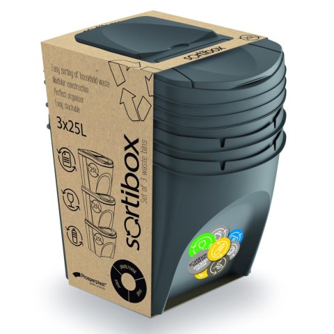 Zestaw koszy do segregacji Sortibox 3x25L szary Zestaw koszy do segregacji Sortibox 3x25L szary
