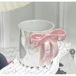 KuBek ceramiczny Biały perłowy z różową kokardą 350ml 1szt CUP23
