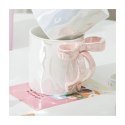 KuBek ceramiczny Biały perłowy z różową kokardą 350ml 1szt CUP23
