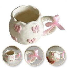 KuBek ceramiczny Biały z różowymi kokardkami 300ml 1szt CUP24