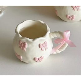 KuBek ceramiczny Biały z różowymi kokardkami 300ml 1szt CUP24
