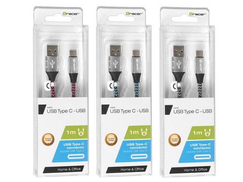 Kabel TRACER USB 2.0 TYPE-C A Male - C Male 1,0m czarno-srebrny Kabel TRACER USB 2.0 TYPE-C A Male - C Male 1,0m czarno-srebrny