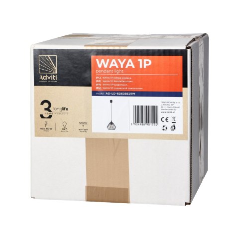 WAYA lampa wisząca, moc max. 1x60W, E27, czarna WAYA lampa wisząca, moc max. 1x60W, E27, czarna