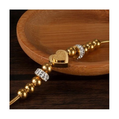 Bransoletka na rękę stal chirurgiczna pozłacana 14k złotem SERCE BST1521