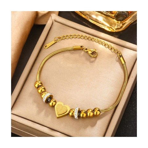 Bransoletka na rękę stal chirurgiczna pozłacana 14k złotem SERCE BST1521
