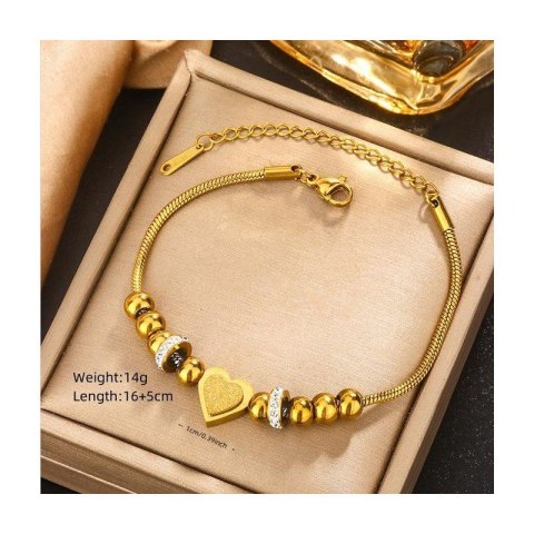 Bransoletka na rękę stal chirurgiczna pozłacana 14k złotem SERCE BST1521