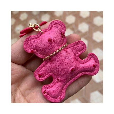 Brelok do kluczy skórzany MIŚ fuksja, frędzle BRL357