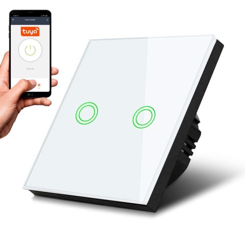 Dotykowy włącznik światła Maclean, podwójny, SMART, Tuya APP, szklany, biały z okrągłym podśw. przycisku, 86x86mm, MCE714W Dotykowy włącznik światła Maclean, podwójny, SMART, Tuya APP, szklany, biały z okrągłym podśw. przycisku, 86x86mm, MCE714W